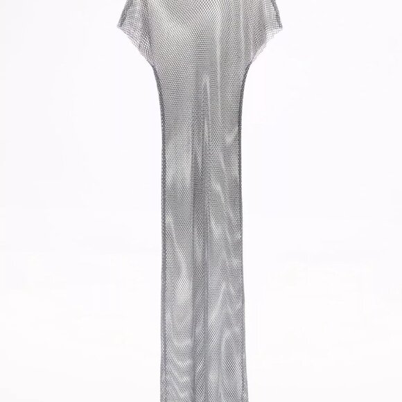 Zara Silver Mirrorball Mesh Dress NWT - Picture 3 of 5